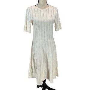 Hugo Boss Short Sleeve Pointelle Fit & Flare Midi Dress - Ivory - size Large